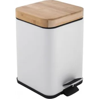 Odpadkový koš Koš na odpadky, 3 l, čtverec, bambusové víko, LORETO 43952, bílý