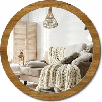 Zrcadlo Moderní Loftové zrcadlo závěsné s potiskem Rustikální dub Velké Ø 100 cm