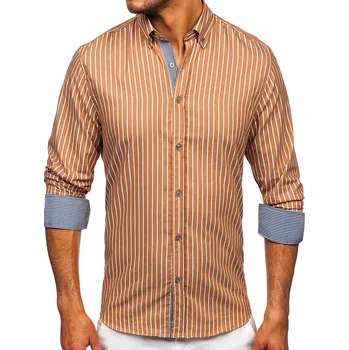 Pánská košile Hnědá pánská pruhovaná košile s dlouhým rukávem Bolf 20731 - L