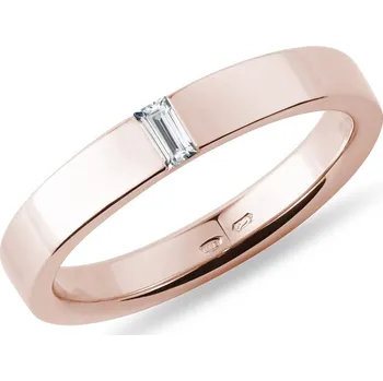 Prsten Pánský snubní prsten s diamantem bageta v růžovém 14k zlatě KLENOTA