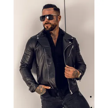 Dámská bunda Černý pánský koženkový křivák bunda Bolf 0006 - 2XL