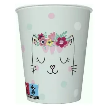 Karnevalová maska Párty kelímek s puntíky, Kočka 250 ml, sada 8 ks (Pohárek s kočkami)