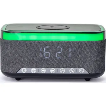 Budík GEMBIRD FM Rádio budík s Qi nabíjaním, černý