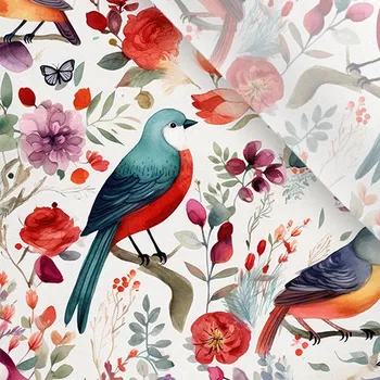 Umělé hedvábí / silky mírně elastické ptáčci světlé 6