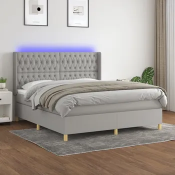 Postel vidaXL Box spring postel s matrací a LED 180x200 cm textil [3139139] Barva: světle šedá