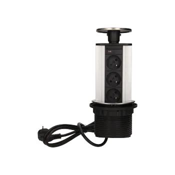 Elektrická zásuvka Nábytková zásuvka Ø10cm vytažená shora kabelem 1,8m 3x2P + Z INOX OR-AE-1352