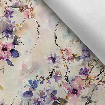 Látka s potiskem nepromokavý polyester TD/NS květiny světlé 4