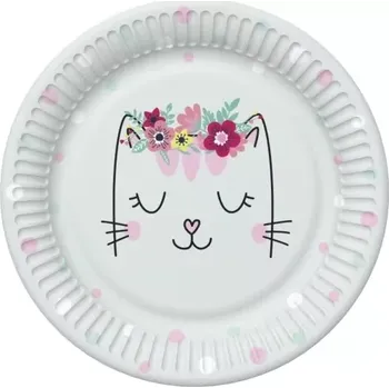 Karnevalová maska Párty tácky s puntíky, Kočka 18 cm, sada 8 ks (Talířek kočka, s kočkou)