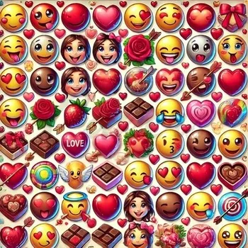 Čokoláda SUGAR STAMP - Pusinky - předtištěné předlohy - Valentýn, Předtištěný arch č.1 Emoji 1, pr 1,2cm