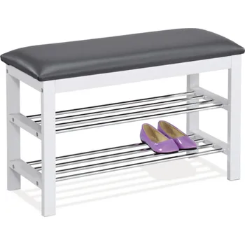 Botník Botník bílý z masivu šedá kůže AUTRONIC 83168-06 WT