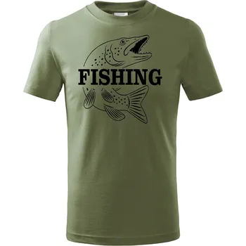Rybářské oblečení Rybářské Tričko dětské Štika khaki