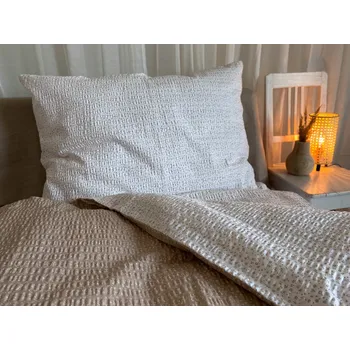 Povlečení Krepové povlečení béžové/bílé kytičky - 200x200 + 2x 70x90 cm