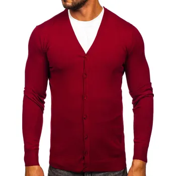 Pánský svetr Vínový pánský svetr na zip cardigan Bolf MM6006 - M