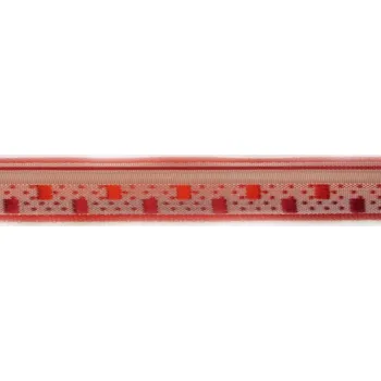 Stuha Plátnová stuha s monofilem se vzorem a drátem, 15 mm, červená