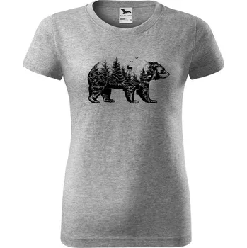 Dámské tričko DOBRÝ TRIKO Dámské tričko s potiskem Medvěd Barva: Tmavě šedý melír, Velikost: 3XL