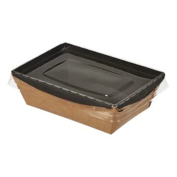 Dóza na potraviny EcoRevolution Obaly Papírový box / miska EKO na salát 100x140x45 mm hnědo-černý s transp. víčkem bal/25 ks