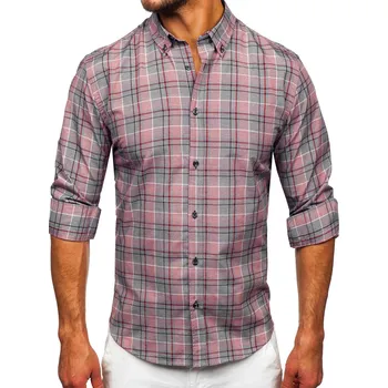 Červená pánská kostkovaná košile s dlouhým rukávem Bolf 22748 - XL