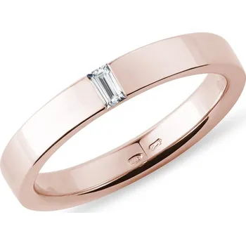 Prsten Dámský snubní prsten s diamantem bageta v růžovém 14k zlatě KLENOTA
