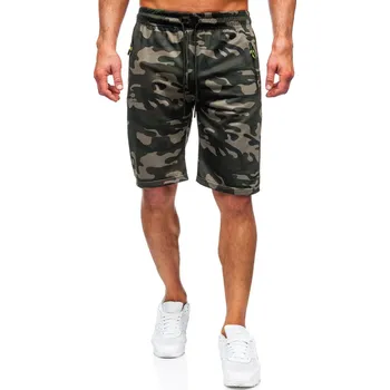 Tmavě zelené pánské maskáčové teplákové kraťasy Bolf JX873 - 2XL