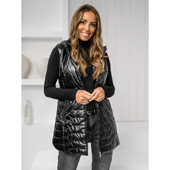 Dámská vesta Černá dámská dlouhá prošívaná vesta s kapucí Bolf 7632 - XL