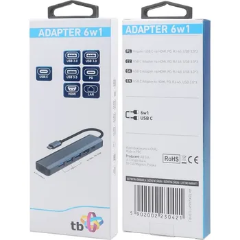 USB hub TB Touch USB C 6v1 - HDMI, USBx3, PD, RJ-45