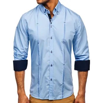 Pánská košile Blankytná pánská košile s dlouhým rukávem Bolf 20725 - XL