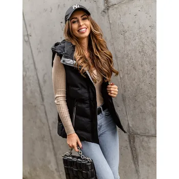 Dámská vesta Černá dámská dlouhá prošívaná vesta s kapucí Bolf 7051A - 2XL