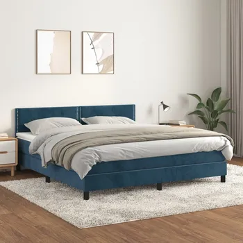 Postel vidaXL Box spring postel s matrací 180x200 cm samet [3141259] Barva: Tmavě moddrá