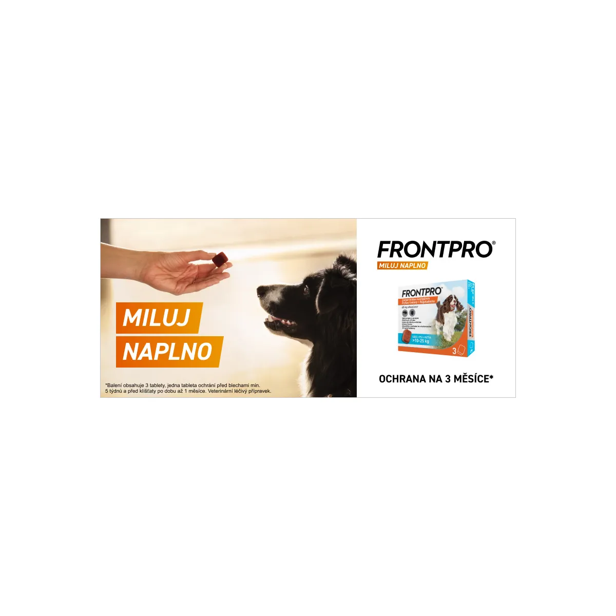 Miluj naplno FRONTPRO Žvýkací tablety pro psy 10-25 kg 68 mg/3 tbl.