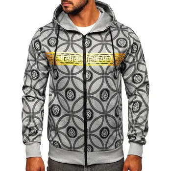 Pánské oblečení Šedá pánská mikina na zip s kapucí Bolf 27B8123 - 2XL