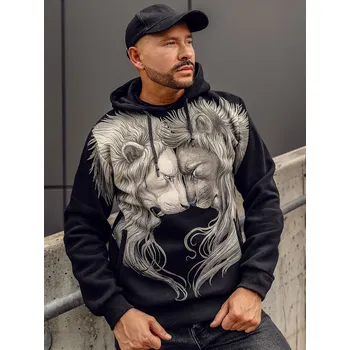 Pánská mikina Černá pánská mikina s kapucí a potiskem Bolf 6198 - XL