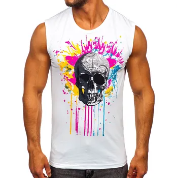 Pánské oblečení Bílé pánské tílko s potiskem tank top Bolf 14805 - 2XL