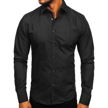 Oblečení a móda Černá pánská elegantní košile s dlouhým rukávem Bolf 6944 - 2XL