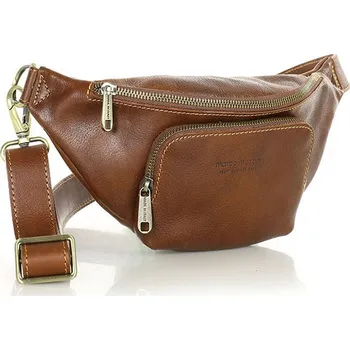 Kabelka Marco Mazzini Prémiová kožená brašna se širokým popruhem MAZZINI; hnědá