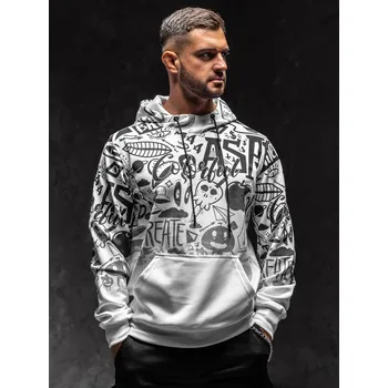 Pánská mikina Bílá pánská mikina s kapucí a potiskem anorak Bolf 8B995A1 - XL