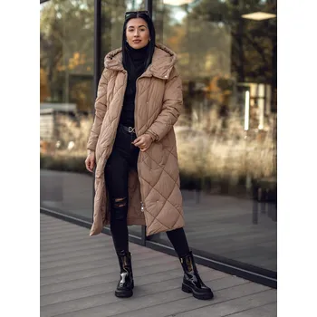 Kamelová dámská prodloužená prošívaná zimní bunda s kapucí kabát Bolf 5M3173A - XL