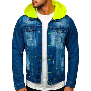 Tmavě modrá pánská džínová bunda s kapucí Bolf 1-2 - L