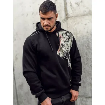 Pánská mikina Černá pánská mikina s kapucí a potiskem Bolf 6136A - L