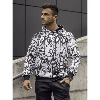 Pánská mikina Černo-bílá pánská mikina s kapucí a potiskem anorak Bolf 8B1151 - M