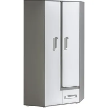 Šatní skříň APALUCHA 2- Skříň rohová dvoudvéřová (APETITO 2)-korpus šedá/dvířka bílá/úchyt bílošedá (DO) (K150-Z)