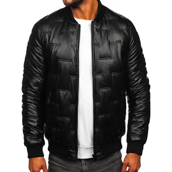 Pánská parka Černá pánská prošívaná zimní koženková bunda bomber Bolf 11Z8099 - XL