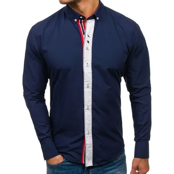 Pánská košile Tmavě modrá pánská elegantní košile s dlouhým rukávem Bolf 5827-1 - S