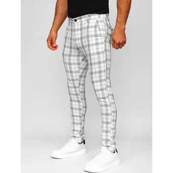 Bílé pánské textilní karované společenské kalhoty Bolf 0054 - 30/S