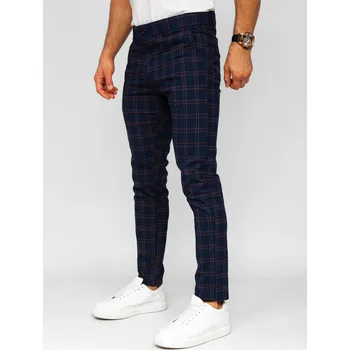 Tmavě modré pánské textilní karované elegantní kalhoty Bolf 184170 - 30/S