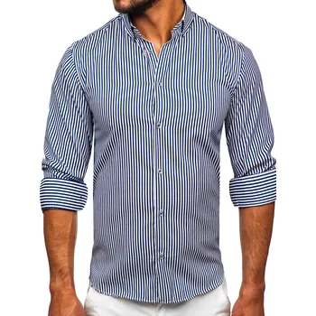 Pánská košile Tmavě modrá pánská pruhovaná košile s dlouhým rukávem Bolf 22731 - L