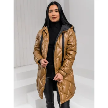 Hnědá dámská prodloužená prošívaná zimní bunda s kapucí kabát Bolf 5M3189 - S