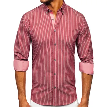 Pánská košile Vínová pánská pruhovaná košile s dlouhým rukávem Bolf 20731-1 - M