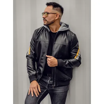 Černo-žlutá pánská koženková bunda s kapucí Bolf HY614 - 2XL