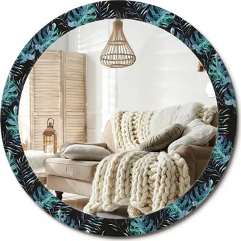 Zrcadlo Dekorativní zrcadlo s ozdobným kulatým rámem Egzotyczne liście průměr 90 cm