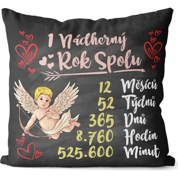 Dekorativní polštářek Polštář 40 x 40 cm - Nádherných let spolu - 1 rok